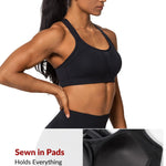 Yvette Sports Bra High Impact Adjustable Criss Cross Back, Full Support for Large Bust No Bounce,Black,XL