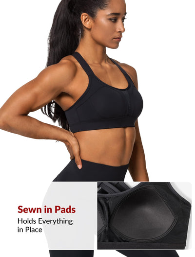 Yvette Sports Bra High Impact Adjustable Criss Cross Back, Full Support for Large Bust No Bounce,Black,XL