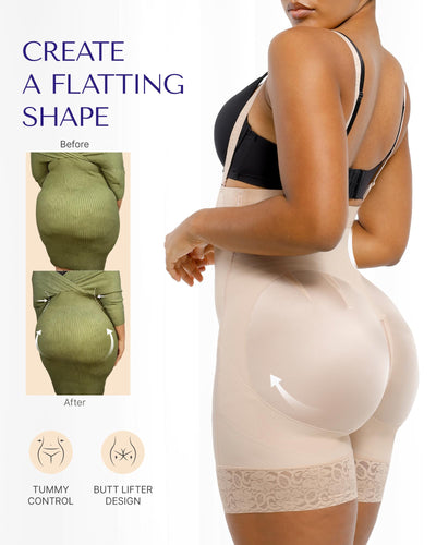 SHAPELLX Plus Size Shapewear Tummy Control Butt Lifting Bodysuit Side Zipper Fajas Colombianas Body Shaper for Women Beige 3XL