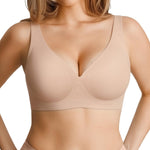 Wireless Bras for Women Push Up Seamless Bra Comfy Supportive Bralettes Deep V Comfortable Tshirt Bra No Underwire Beige