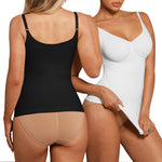 FeelinGirl Womens Tank Top Shapewear Tummy Control Tops Slimming Cami Tank Seamless Compression V Neck Camisole 2-Piece Top Set Black & White XL