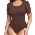 BRABIC Womens Bodysuit Shapewear for Tummy Control Seamless Sleeveless Tank Tops Body Shaper (Small, Chocolate Brown Short Sleeve)