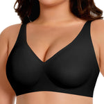Werena Jelly Wireless Bras for Women Deep V Push Up Everyday Bra No Underwire Supportive Seamless Plunge Tshirt Comfortable Bralette (Black,M)