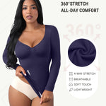 FeelinGirl Compression Shirts Woman Shapewear Tummy Control Long Sleeve Tops Womens Slimming Body Shaper V Neck Blue Medium