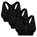 WANAYOU Sports Bras for Women Racerback Wireless Seamless Front Zipper Closure Workout Bra (L:Fit 34C,34,34D,34DD,36B,36C,38A,38B, 3 Pack Black)
