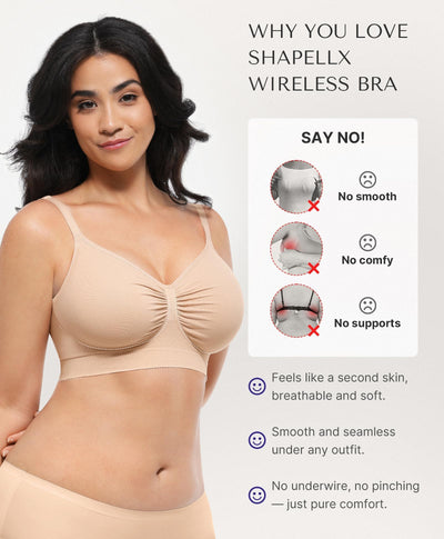 SHAPELLX Wireless Comfy Bra for Womens Breathable Seamless Bra Non Padded Comfortable Soft Bralette V Neck Everyday Bras Nude S