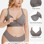Gailife V Neck Front Closure Bras for Women Wireless Full Coverage Mastectomy Bralettes Comfortable Seamless Everyday Bra, Grey, XL