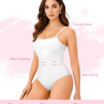 Irisnaya 2-Pack Black White Shapewear Bodysuits for Women White Body Suit Tummy Control Shapewear Square Neck Shaper