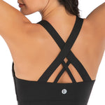 RUNNING GIRL Sports Bra for Women, Criss-Cross Back Padded Strappy Sports Bras Medium Support Yoga Bra with Removable Cups A-Black