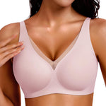 Gailife Womens Deep V Jelly Bras Wireless Mesh Comfortable Bralette Supportive No Underwire Bras Seamless Push Up Plunge Bra -PK,XXL Soft Pink