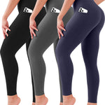 SUNCLOVE 3 Pack Leggings with Pockets for Women High Waisted Tummy Control Soft Yoga Pants Womens Workout Gym Leggings Black/Grey/Navy