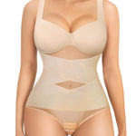 Nebility Shapewear Bodysuit for Women Tummy Control Waist Trainer Backless Body Shaper V-Neck with Built in Bra(Beige,Small)