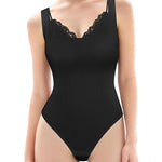 Popilush Body Suits for Womens Modal Shapewear Bodysuit Tummy Control Lace Layered Bra Going Out Tops Black