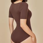BRABIC Womens Bodysuit Shapewear for Tummy Control Seamless Sleeveless Tank Tops Body Shaper (Small, Chocolate Brown Short Sleeve)
