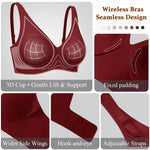 Werena Womens Wireless Jelly Bras Push Up Deep V Seamless Bra No Underwire Supportive Lifting Plunge Everyday Comfortable Tshirt Bralette (Red,S)