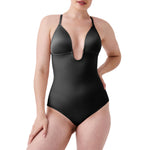 SPANXshape Suit Your Fancy Plunge Low-Back Thong Bodysuit - Comfortable One Piece - Medium Compression - Seamless - Very Black - XL