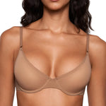 INLYRIC Women's Cosnufy Sheer Balconette Bra Demi Unlined Plunge Mesh See Through Sexy Bras Underwire Gravel Beige 36D