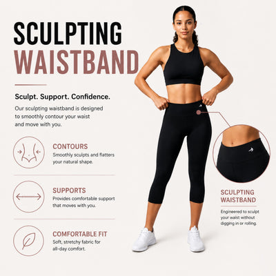 CompressionZ Women's Compression Capri Leggings High Waisted Performance Shaping Gym, Pilates, Travel, Yoga, Workout Pants Pockets Black X-Large