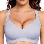 Gailife Scalloped Lift Bras for Women Soft Push Up Wireless Bra Supportive V Neck No Underwire Seamless Tshirt Bralettes, Silver Gray, L