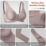 Werena Jelly Wireless Bras for Women Deep V Push Up Everyday Bra No Underwire Supportive Plunge Seamless Tshirt Comfy Bralette (Black+Coffee,3XL)