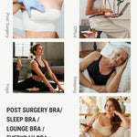 FeelinGirl Women Front Closure Post Surgery Compression Everyday Bras for Mastectomy Support with Adjustable Straps Wirefree Black L