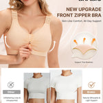 BRABIC Zip Front Closure Mastectomy Bras for Women Post Surgery Compression Everyday Surgical Wireless Wide Adjustable Straps(Nude, Large)