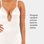 SPANX SPANXshape Suit Your Fancy Plunge Low-Back Mid-Thigh Bodysuit - Comfortable One Piece - Medium Compression - Seamless