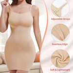 Miguofan Shapewear Slips for Under Dresses, Full Slip Dress for Women Tummy Control Body Shaper Seamless Shaping Dress (Beige-1,XX-Large)