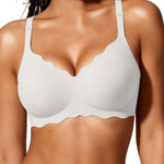 Gailife Scalloped Jelly Bras for Women No Underwire Wireless Seamless Push Up Bralettes Soft Comfort Everyday Tshirt Bra -XL/White