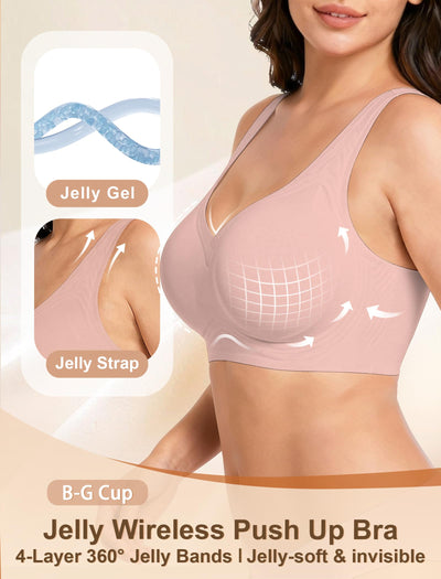 Soft Intention Jelly Wireless Bra Seamless Push Up Full Coverage Supportive Everyday Sport T-Shirt Bra Regular & Plus Size Nude
