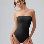 OQQ Womens Tube Bodysuits Strapless Basic Sleeveless Ruched Stretch Classic-Fit Tops Sexy Bodysuits Black