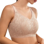 Luckfire Womens Comfortable Minimizer V Neck Bras No Underwire,Lace Thin Padded Full Coverage Anti-Sagging & Side Support Nude