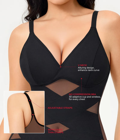 Nebility Compression Tanks for Women Shapewear Tank Tops Tummy Control Body Shaper V Neck Mesh Camisole (Black, Small)