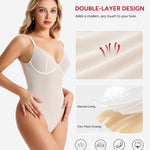 Nebility Shapewear Bodysuit for Women tummy control - V Neck Thong Body Suit with Underwire, Low back Going Out Tops