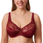 DELIMIRA Women's Plus Size Full Coverage Underwire Unlined Minimizer Lace Bra Ancora Red 36E