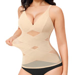 Nebility Compression Tanks for Women Shapewear Tank Tops Tummy Control Body Shaper V Neck Mesh Camisole (Beige, 3X-Large)