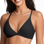 OEAK Womens Comfortable Triangle Bras No Underwire Sexy Plunge Unlined Bralette Pull On Bra Seamless Everyday Tshirt Bras Black,XS