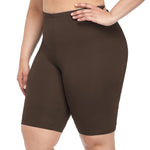 VOGUEMAX Women's Plus Size Short Leggings Stretchy Slip Shorts Mid Thigh Lightweight Pants Brown