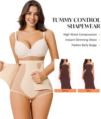 CYDREAM Tummy Control Shapewear for Women Faja Underwear Body Shaper High Waisted compression Butt Lifting Panties Breathable (US, Alpha, Small, Regular, Regular, Beige)