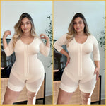 SHAPERX Women's Fajas Colombianas Shapewear Postpartum Tummy Control Arm Slimming Full Body Shaper with Zipper Crotch, SZ7503-Beige-L