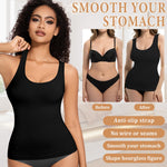 ONEW Shapewear Camisoles Seamless Tummy Control Compression Tank Tops Waist Trainer Body Shaper for Women,Black,Medium