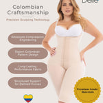 FAJAS DISENOS D'PRADA DELIÉ Shapewear for Women Postpartum – Colombian High Compression Faja, Knee Length Open Bust Powernet with Hook Rows