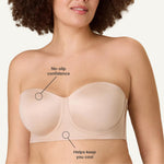 PLAYTEX Women's Strapless Bra, Plus-Size Bras Available, Convertible Straps, Moisture-Wicking, 4801 Almond