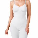 BRABIC Waist Trainer Bodysuit for Women Tummy Control Shapewear Round Neck Seamless Butt Lifter Full Body Shaper (Medium, White Mid Thigh)