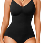 Irisnaya Women's Slimming Bodysuits Shapewear Tummy Control Body Shaper | Wire-free camisole bodysuit has no boning. Adjustable spaghetti straps and crotch access simplify daily wear under dresses.