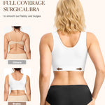 BRABIC Surgical Bra Front Closure - Comfort Compression Mastectomy Bras for Women Post Surgery with Full Coverage (White,Large)