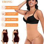 Werena Tummy Control Thong Shapewear for Women High Waisted Body Shaper Panties Shaping Thong Girdle Underwear(04# High Rise Lace Latte(smoothing),Large)