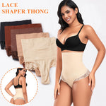 Werena Tummy Control Thong Shapewear for Women High Waisted Body Shaper Shaping Thong Girdle Novelty Hipster Panties(04# High Rise Lace Beige(smoothing),Medium)