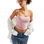 SUUKSESS Women Sexy Square Neck Tank Top Summer Y2K Going Out Tops Casual Sleeveless Basic Cami Shirts (Baby Powder, L)