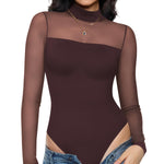 Nebility Long Sleeve Body Suits Mesh Bodysuit - Shapewear Bodysuit Turtleneck Thong Going Out Tops Fall Outfits